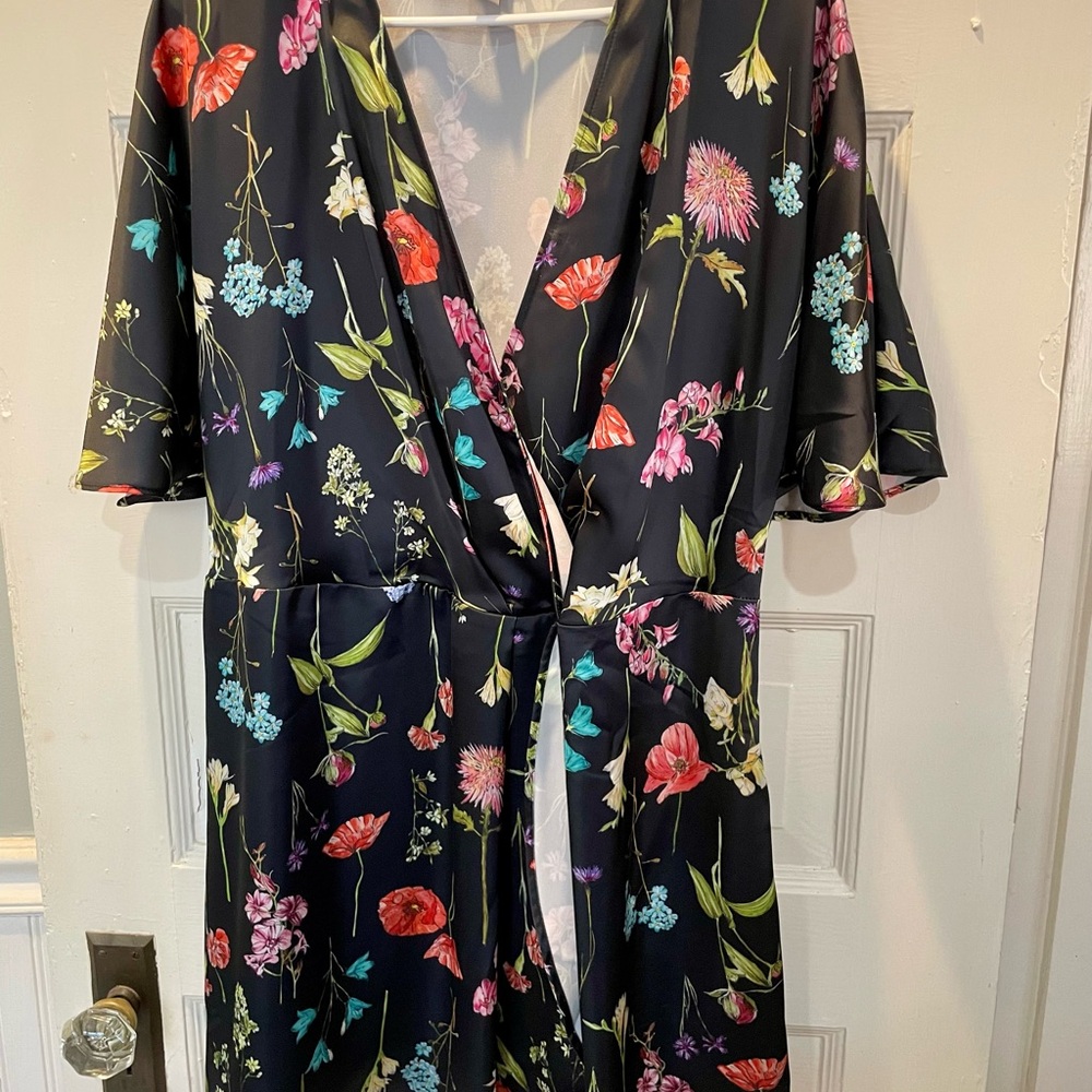 H&M Black Floral Wrap Dress, Size XL